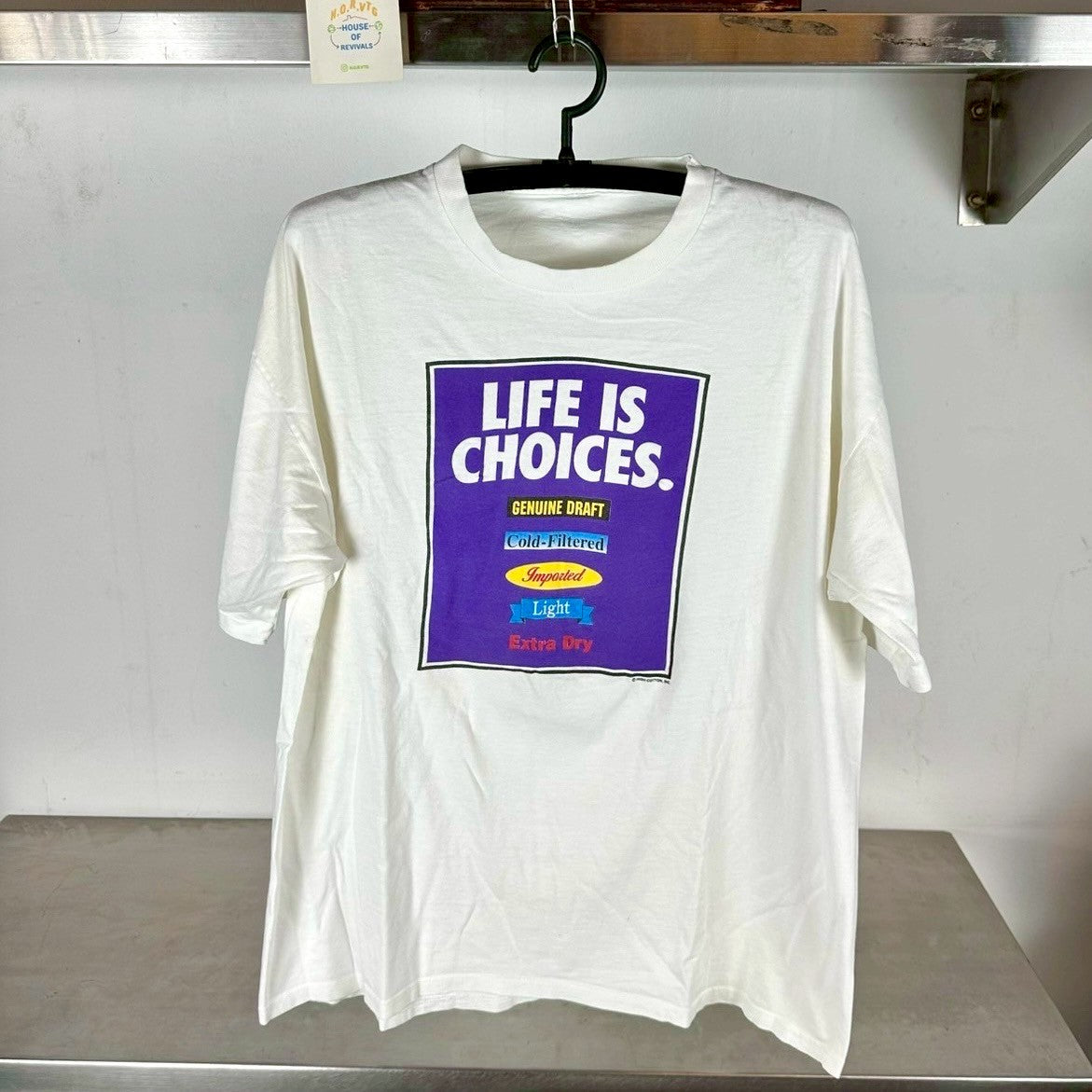 Vintage 90s Life Is Choices Beer Typography Promo XL T-Shirt