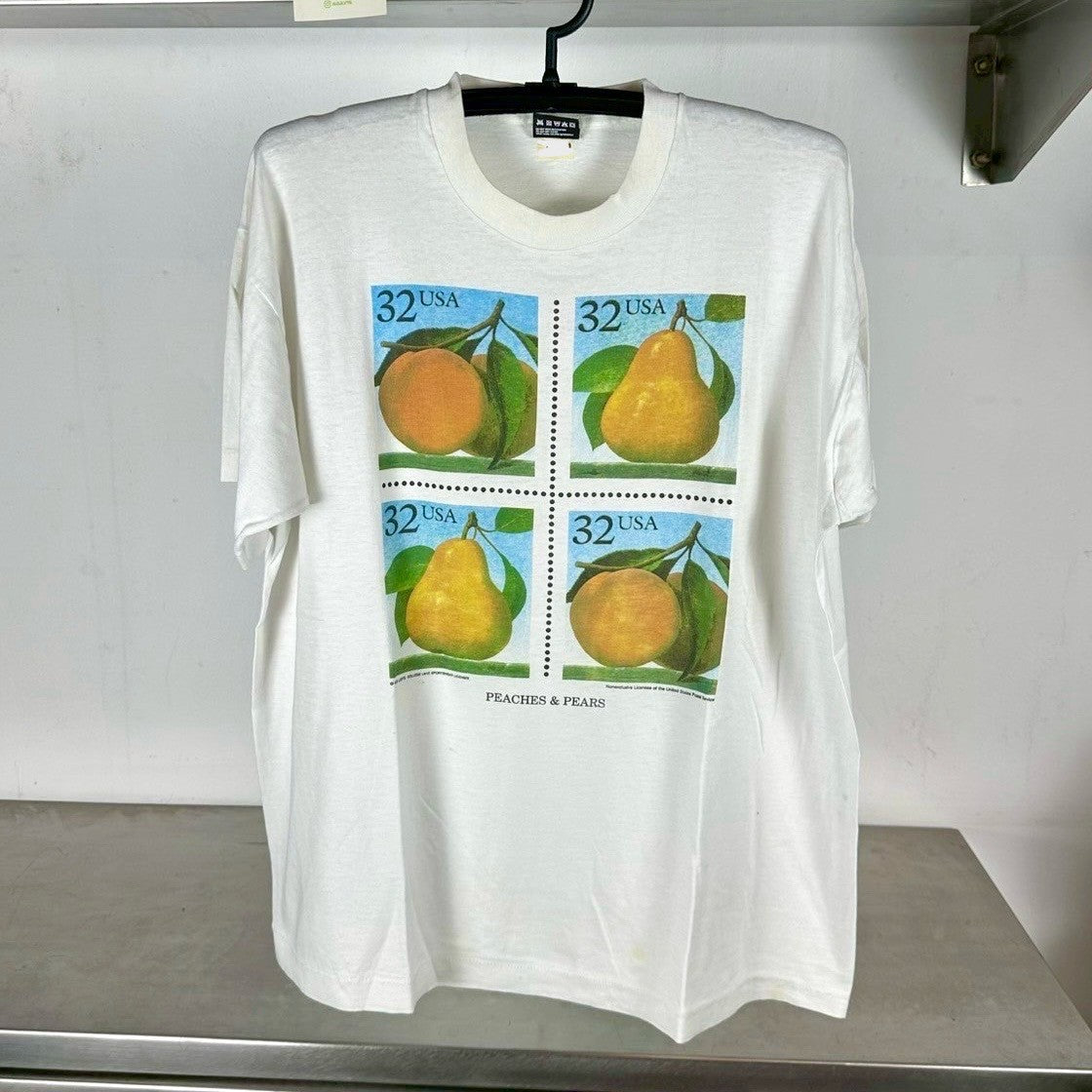 Vintage 1995 Peaches & Pears USPS Stamp Artwork XL Single Stitch T-Shirt