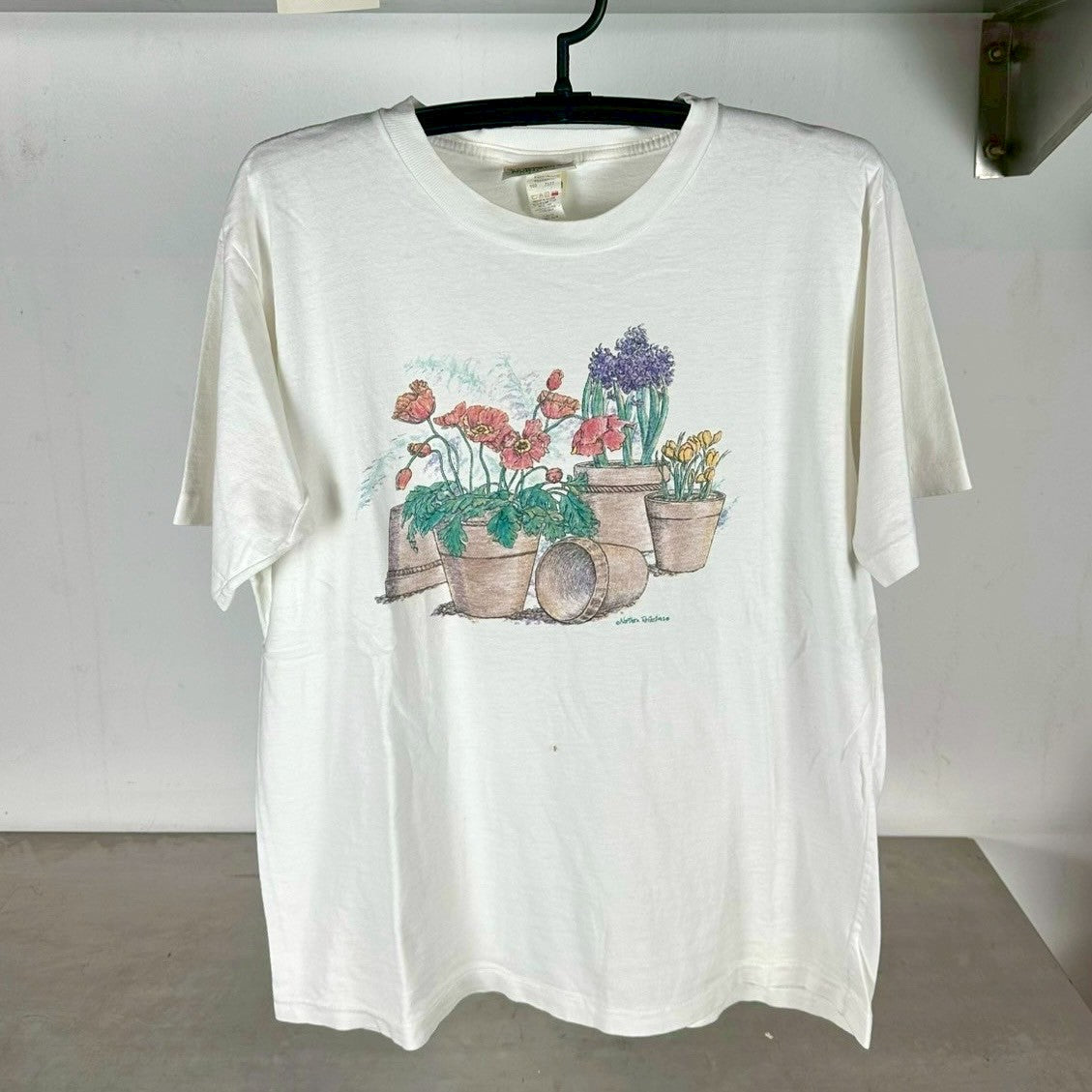 Vintage 90s Flower Pots Norther Reflection Artwork Single Stitch T-Shirt