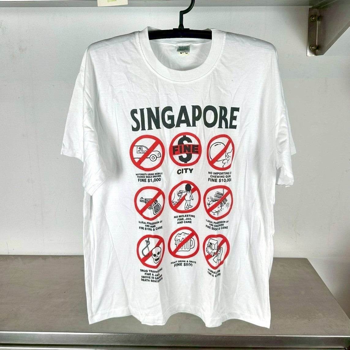 Vintage 90s Singapore Prohibited Laws Artwork Single Stitch T-Shirt