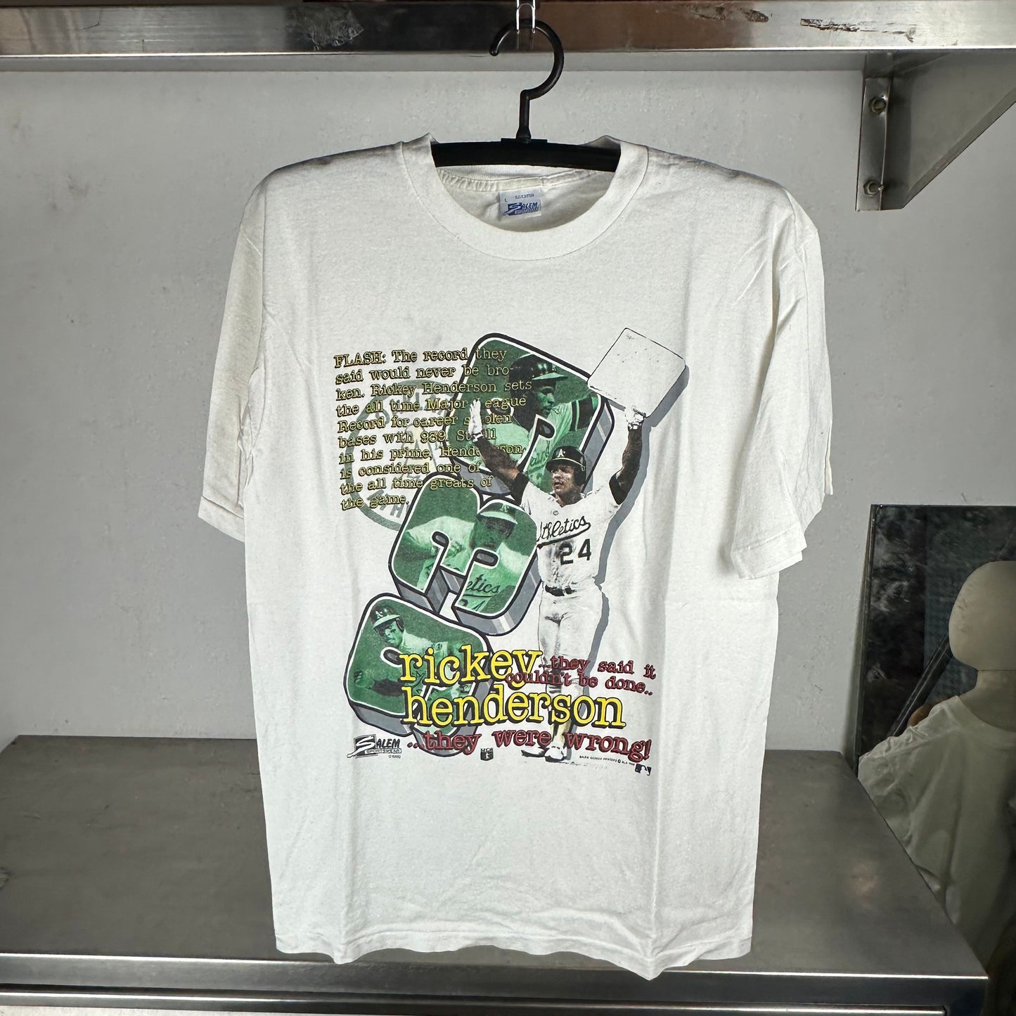 Vintage 1990 Rickey Henderson Oakland Athletics MLB Salem Sportswear T-Shirt