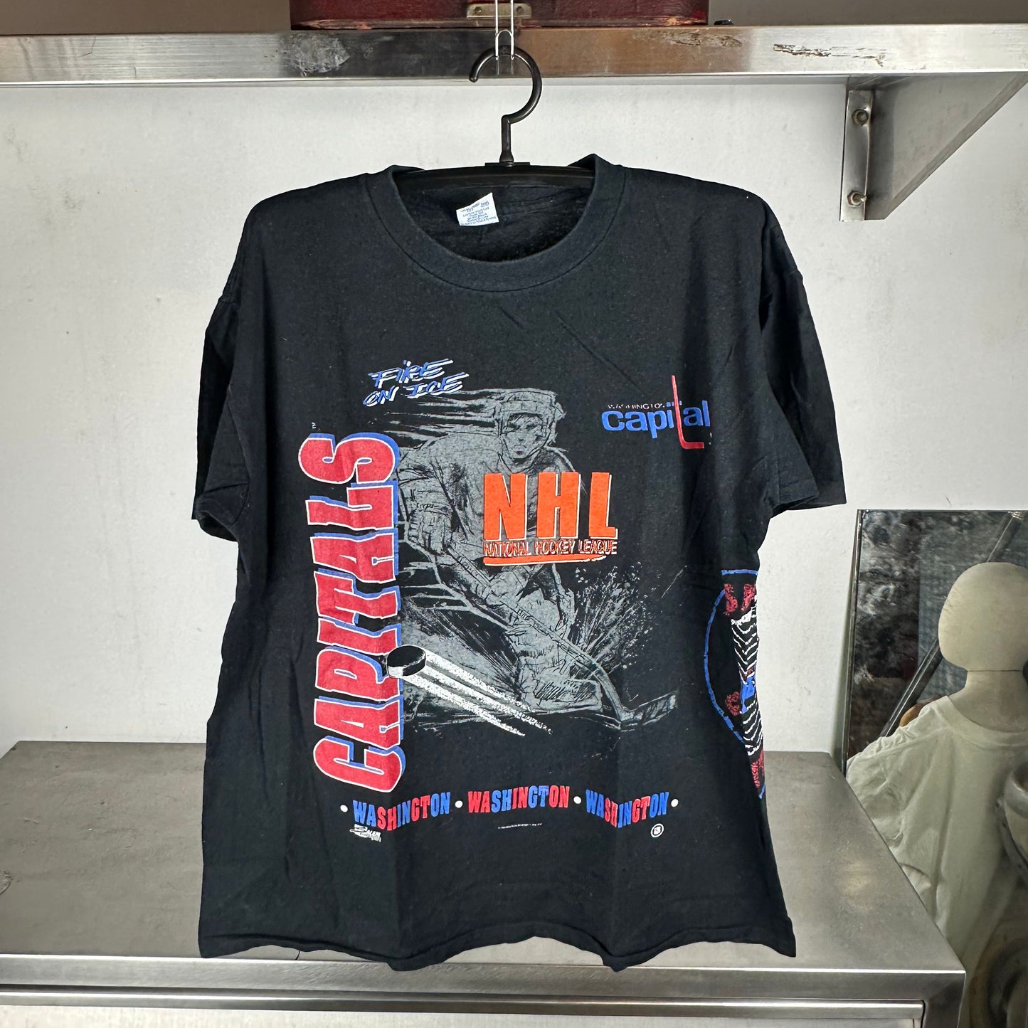 Vintage 90s Washington Capitals Fire On Ice NHL AOP Salem Sportswear T-Shirt