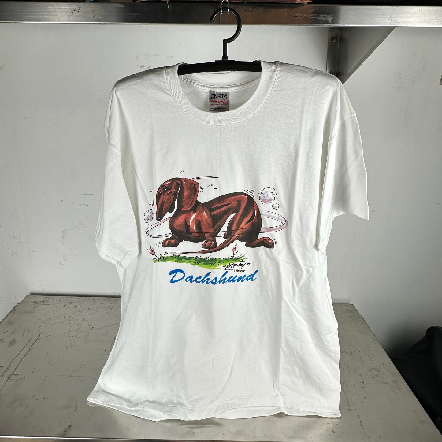 Vintage 1992 Dachshund Dog Artwork Graphic T-shirt