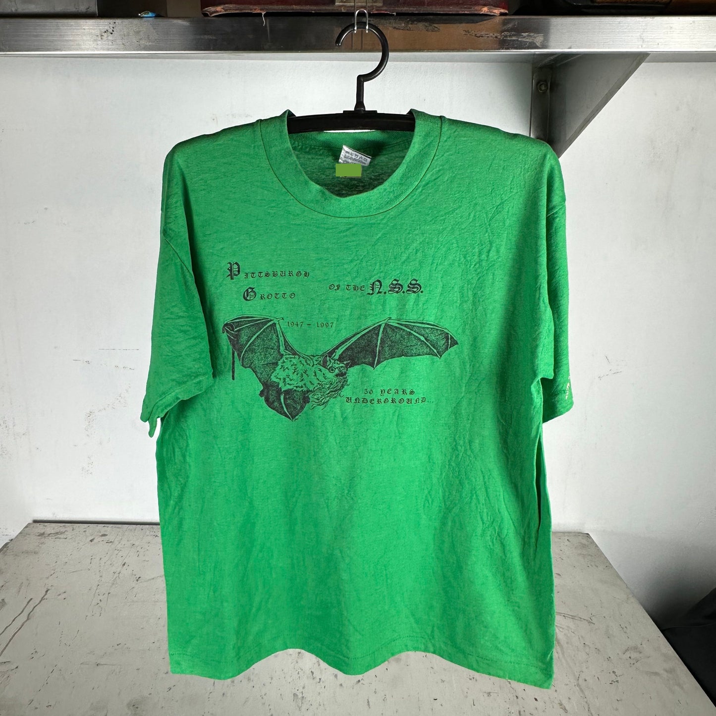 Vintage 1997 Pittsburgh Grotto of the NSS Bat Graphic T-shirt