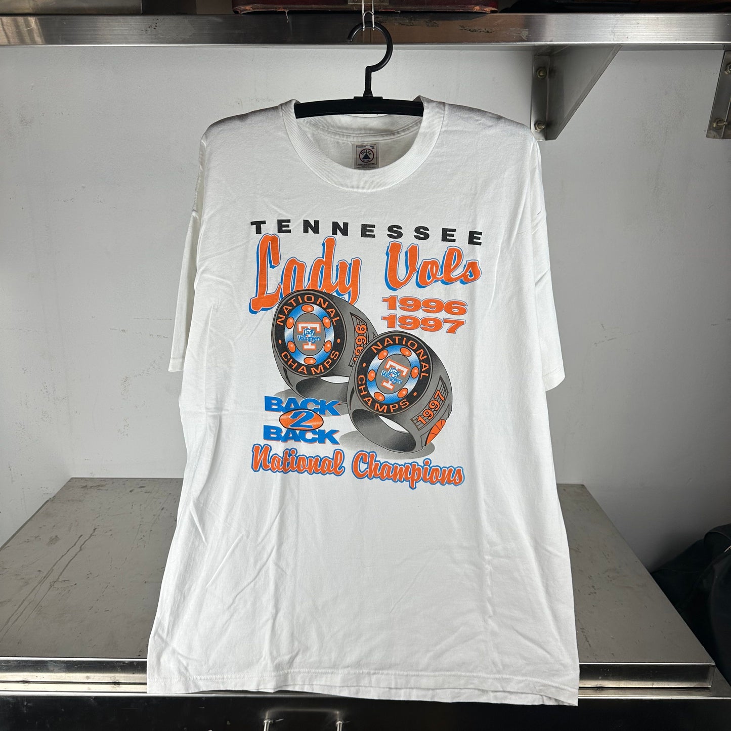 Vintage 1997 Tennessee Lady Vols NCAA Back To Back Rings Champions T-shirt