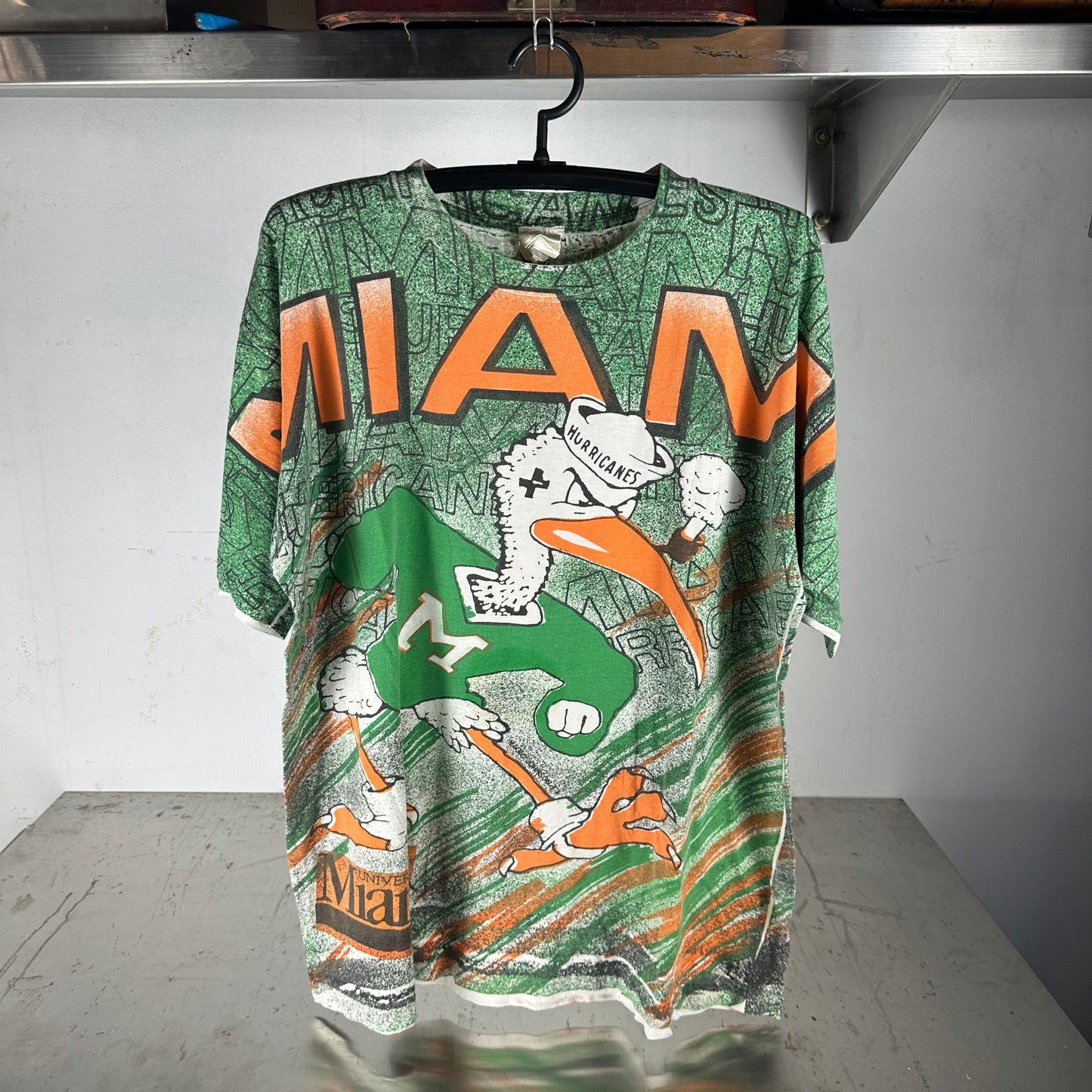 Vintage 90s Miami Hurricanes All Over Print NCAA AOP T-shirt