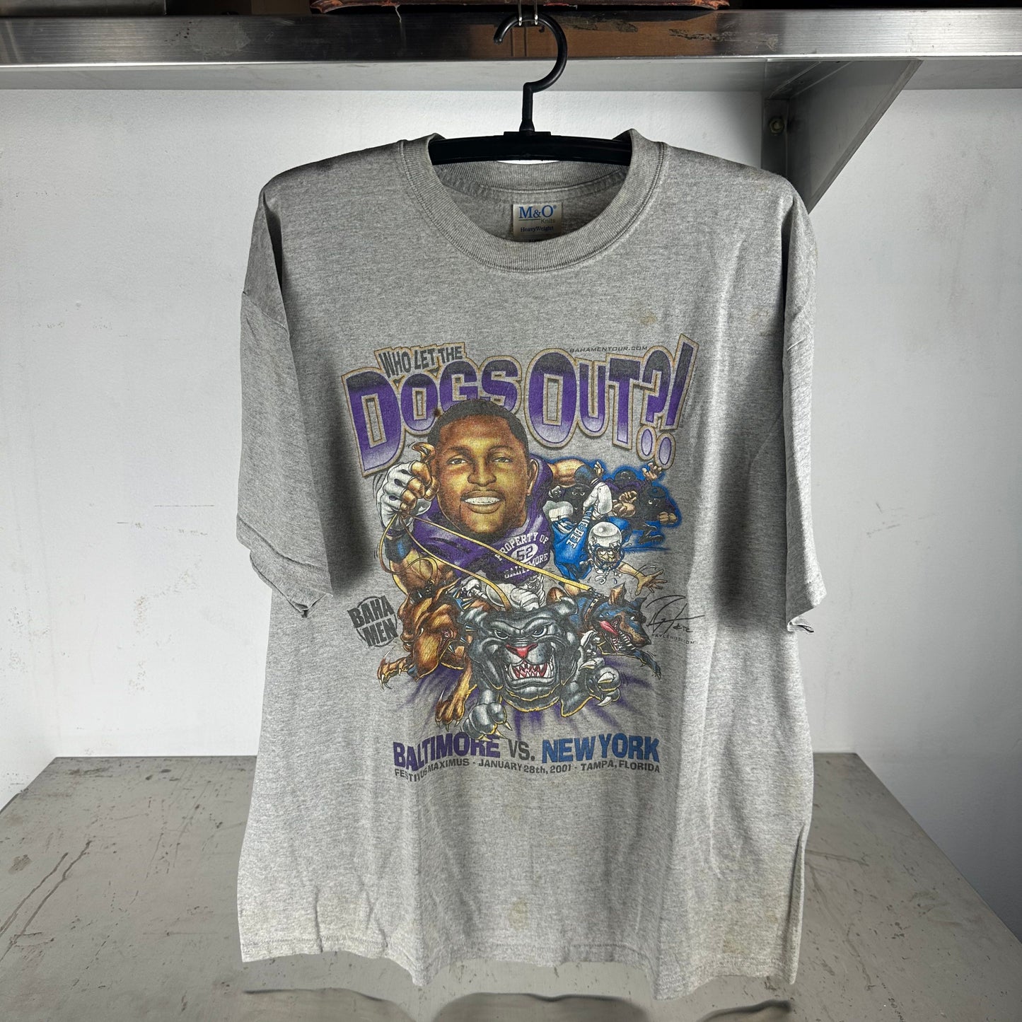 Vintage 2001 Baltimore Ravens Who Let The Dogs Out?! NFL Graphic T-shirt