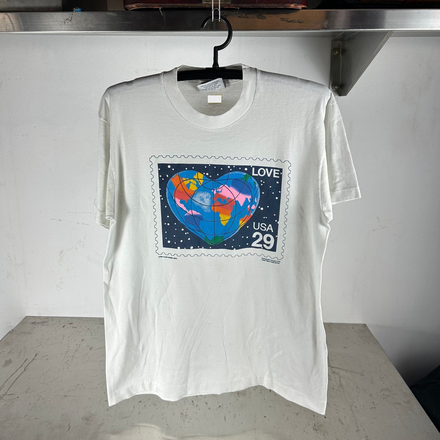 Vintage 1991 Love USA USPS Stamp Artwork Graphic T-shirt