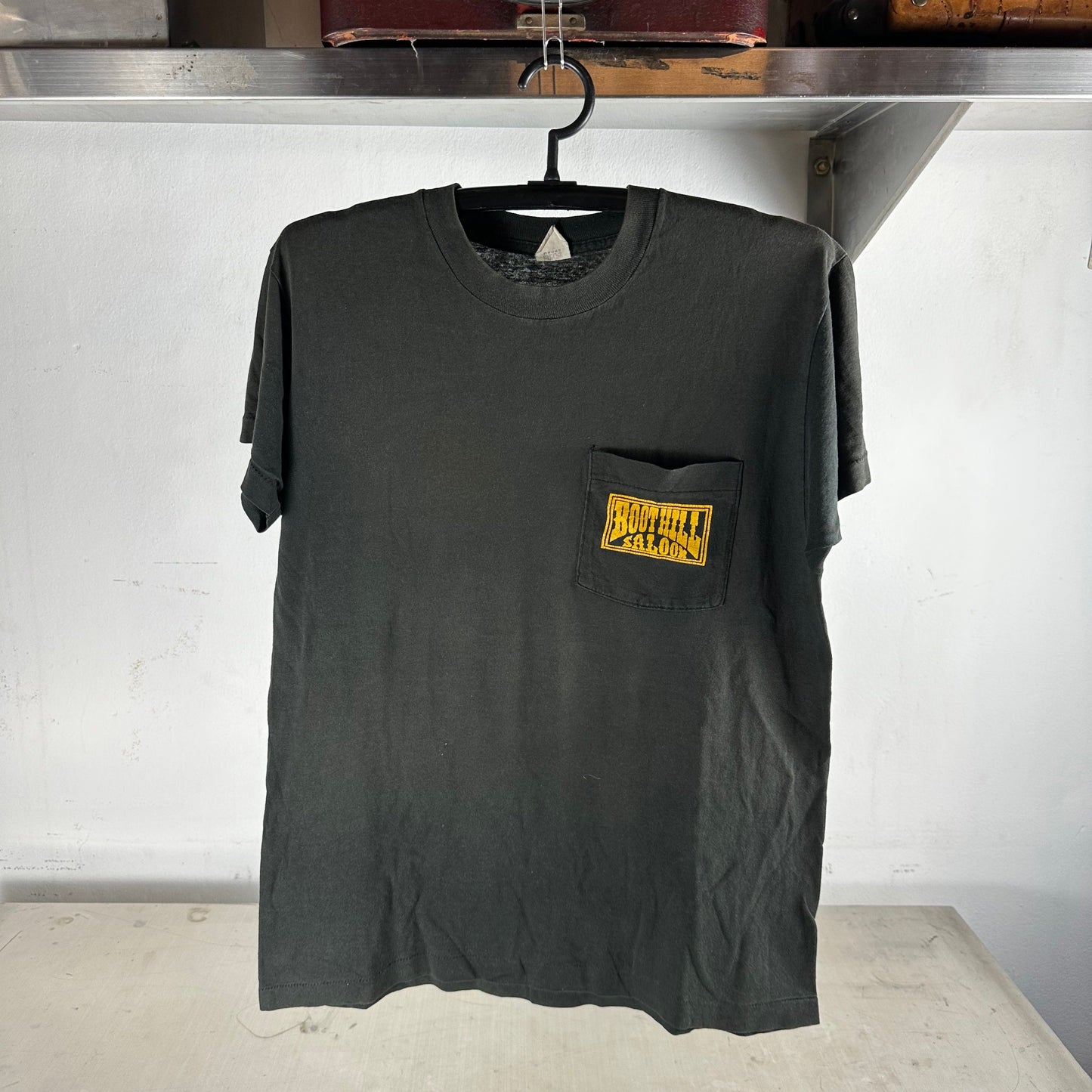 Vintage 1990 Boothill Saloon Bike Week Motorcycle Pocket T-shirt
