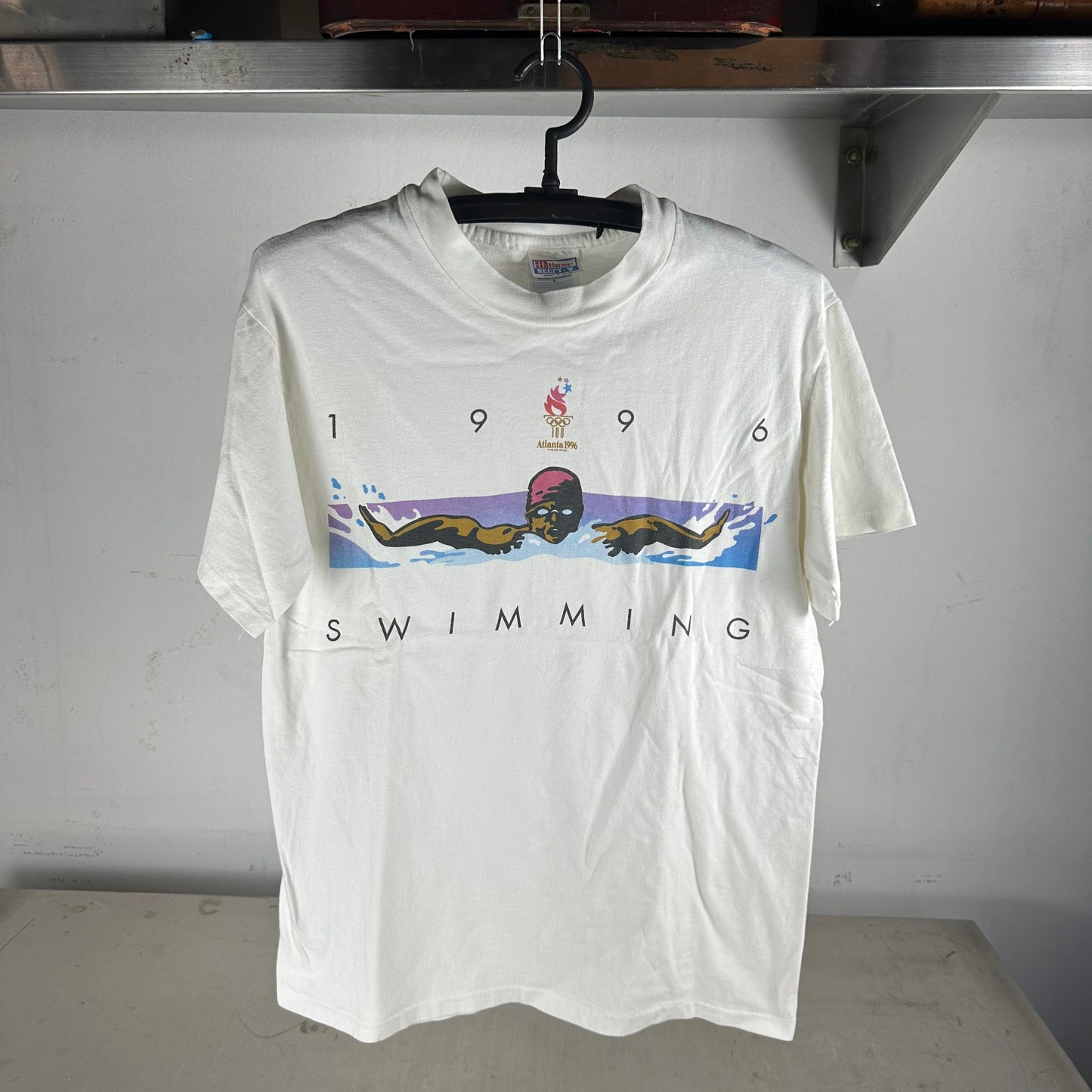 Vintage Atlanta 1996 Olympics Swimming Artwork Graphic T-Shirt