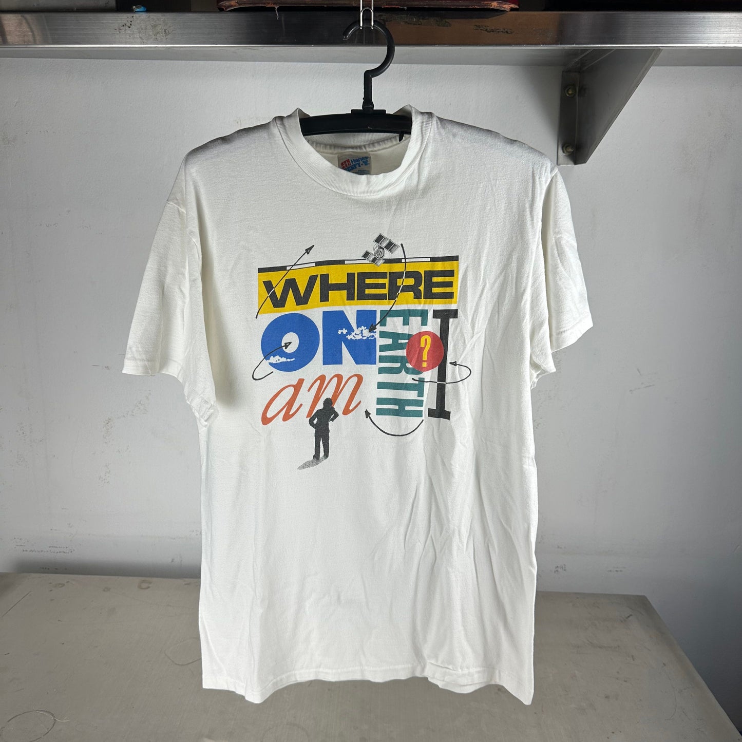 Vintage 90s Where On Earth Am I? Space GPS Graphic T-Shirt