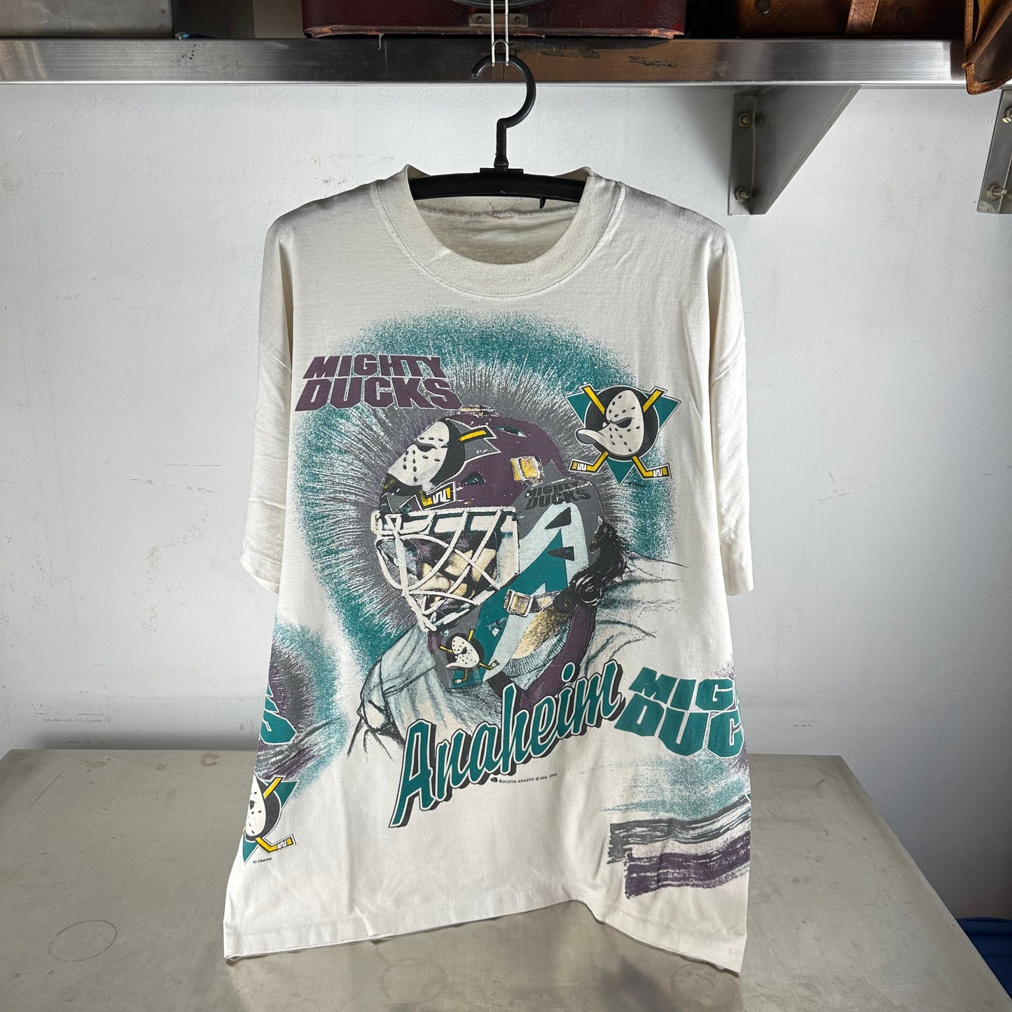 Vintage 1994 Anaheim Mighty Ducks Bulletin Athletic AOP NHL T-Shirt