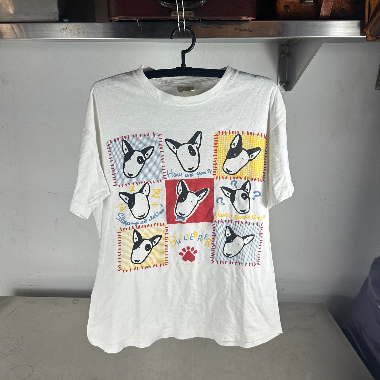Vintage 90s Bull Terrier Cute Dog Artwork Graphic Single Stitch T-shirt