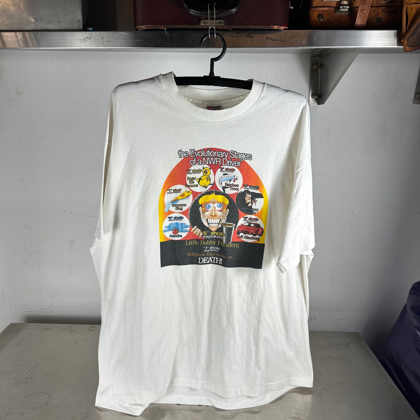 Vintage 90s Little Bobby Forsberg The Evolutionary Stages Of a NWR Driver T-shirt