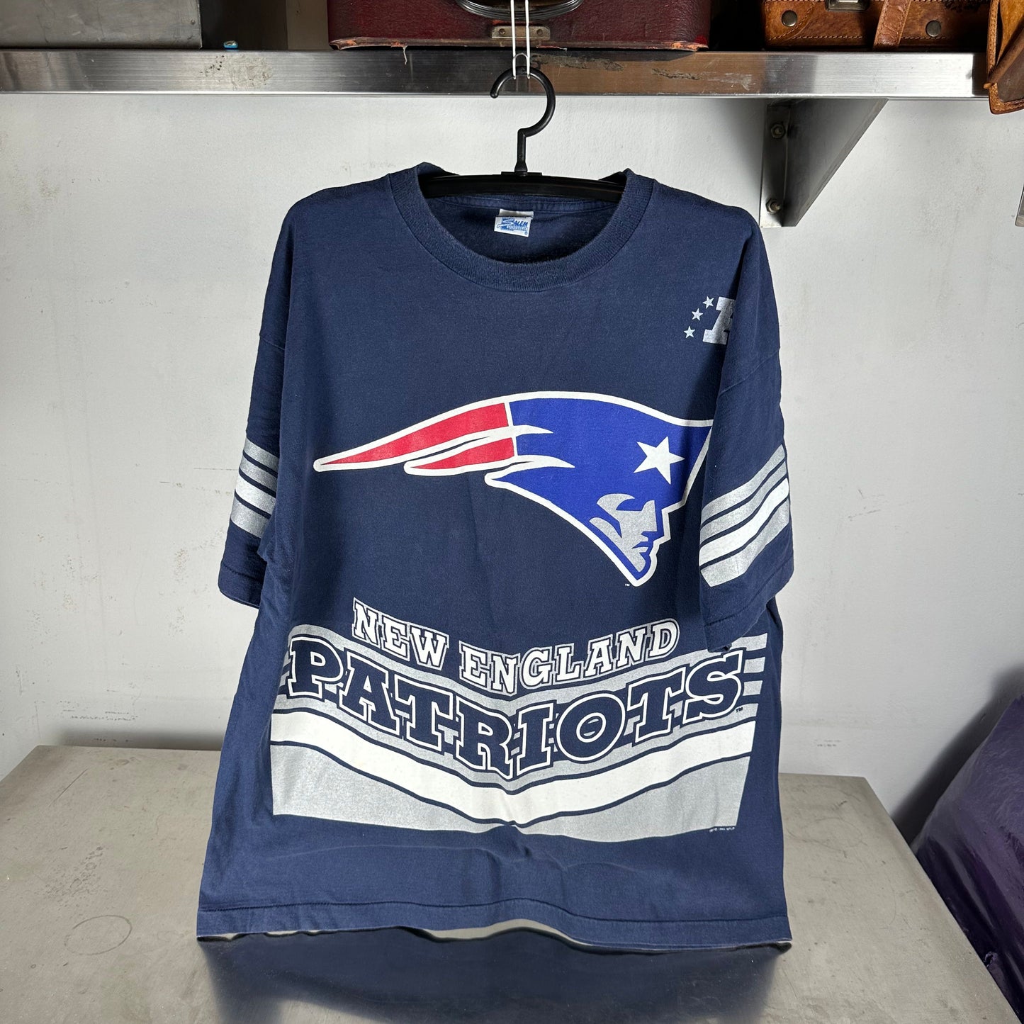 Vintage 90s New England Patriots NFL AOP Salem Sportswear T-shirt