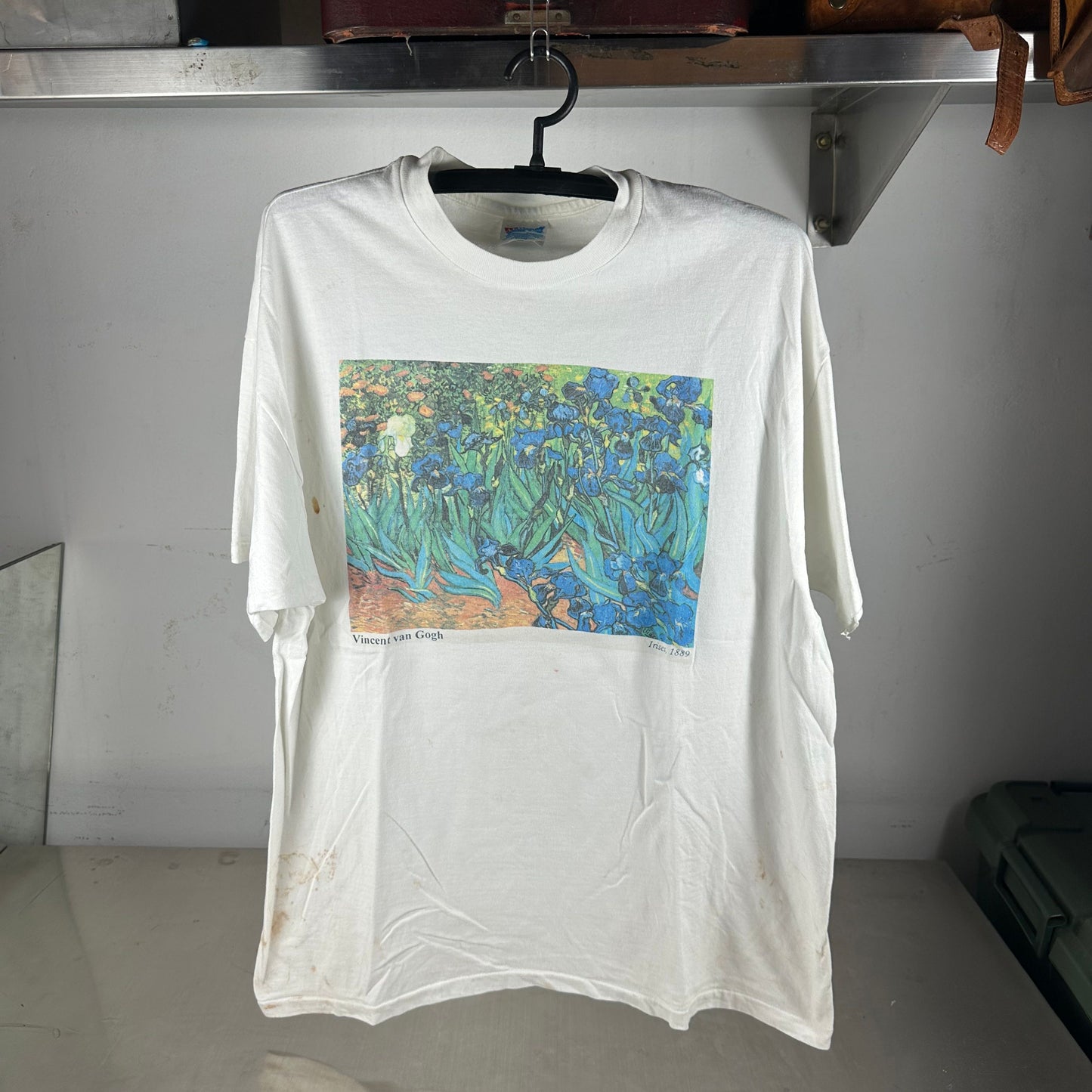 Vintage 90s Vincent Van Gogh Irises Landscape Painting Art Single Stitch T-shirt