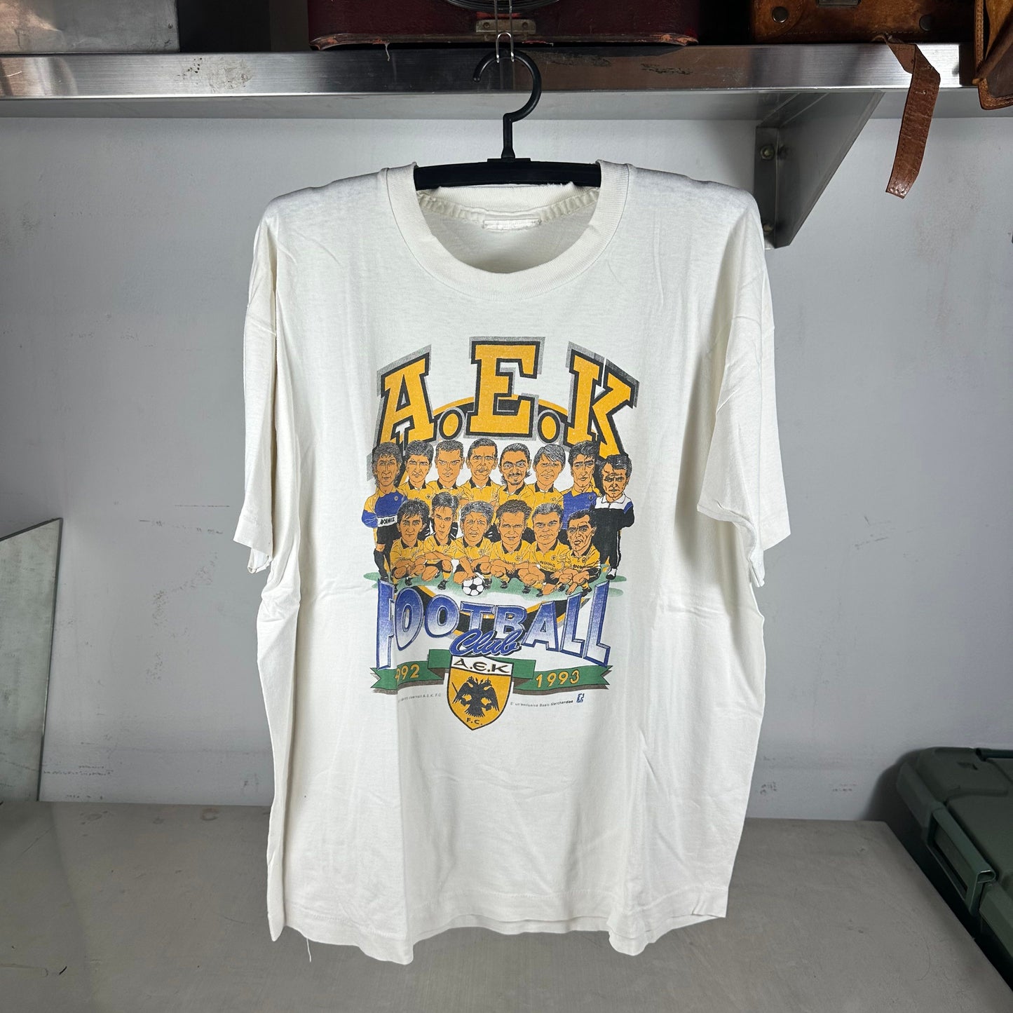 Vintage 1993 AEK Athens FC Greek Soccer Football Caricature Single Stitch T-shirt