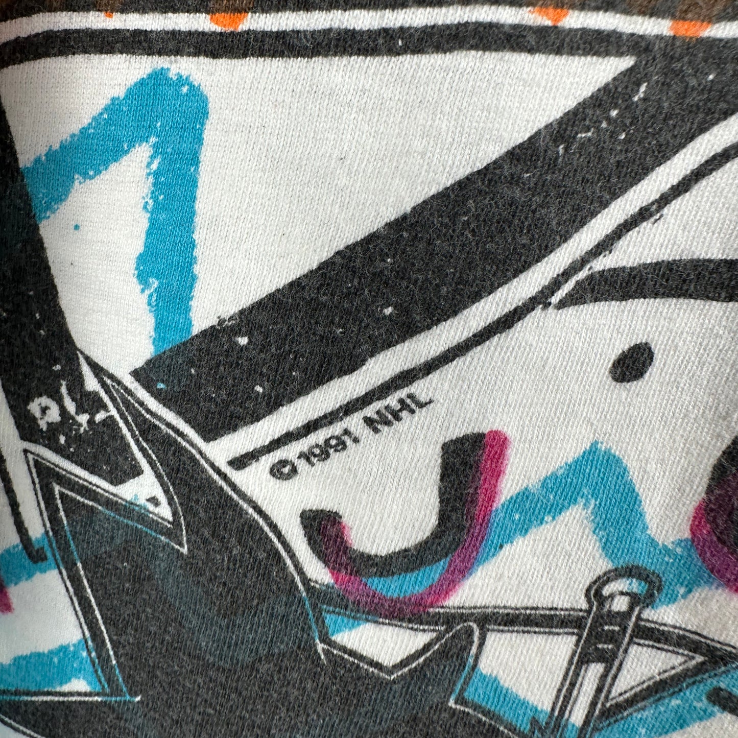 Vintage 1991 San Jose Sharks Hockey NHL AOP Single Stitch T-Shirt