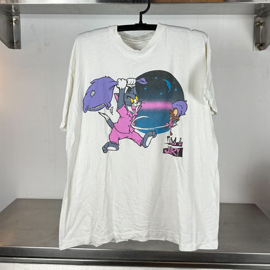 90s Tom and Jerry Pillow Fight Cartoon Graphic single stitch T-shirt