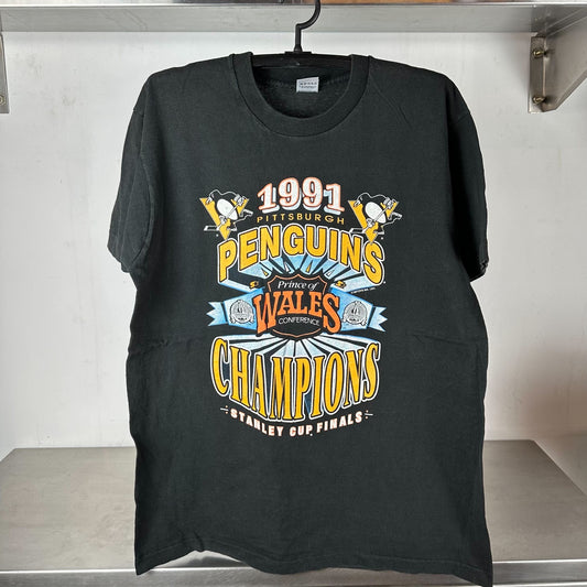 1991 Pittsburgh Penguins Wales Conference Champions NHL single stitch T-shirt