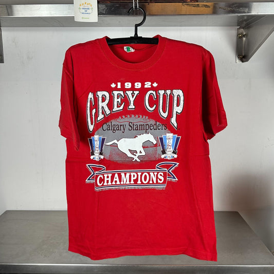 1992 Calgary Stampeders Grey Cup Champions CFL single stitch T-shirt