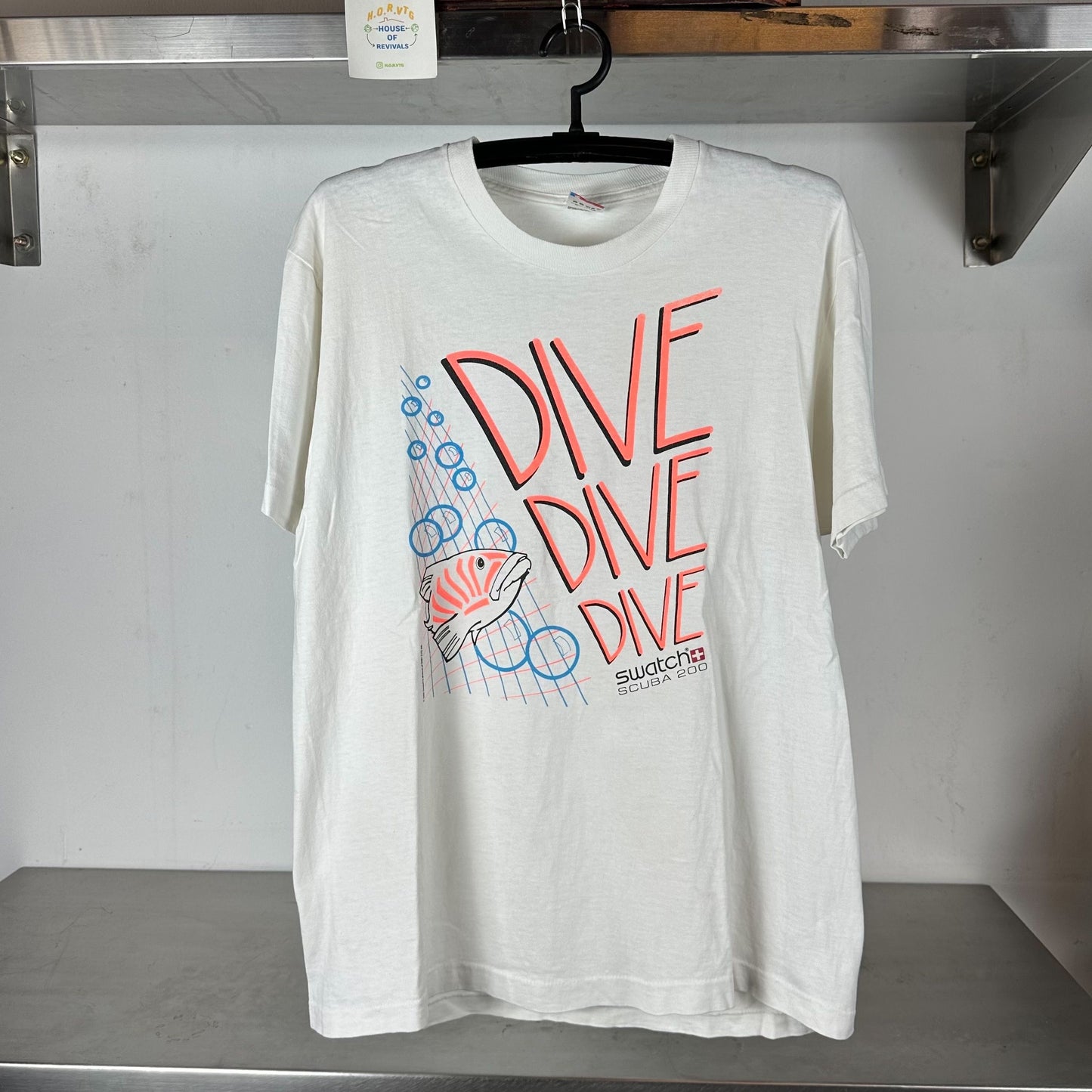 Vintage 1990 Swatch Scuba 200 Watch Dive Promo Large single stitch T-shirt