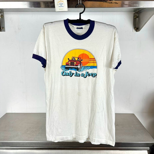 Vintage 80s Only in a Jeep Sunset Art Large Promo single stitch T-shirt