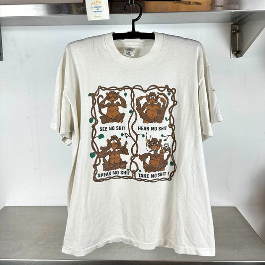 Vintage 90s Monkey See No Sh*t Humor Funny Art XL T-shirt
