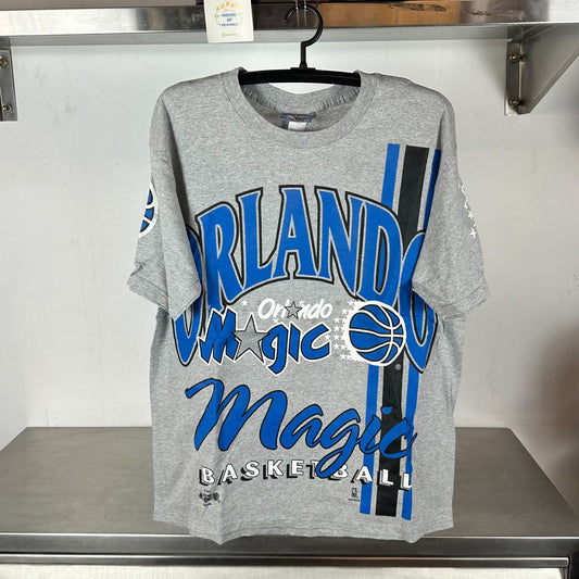 Vintage 90s Orlando Magic Basketball All Over Print AOP NBA Large T-shirt