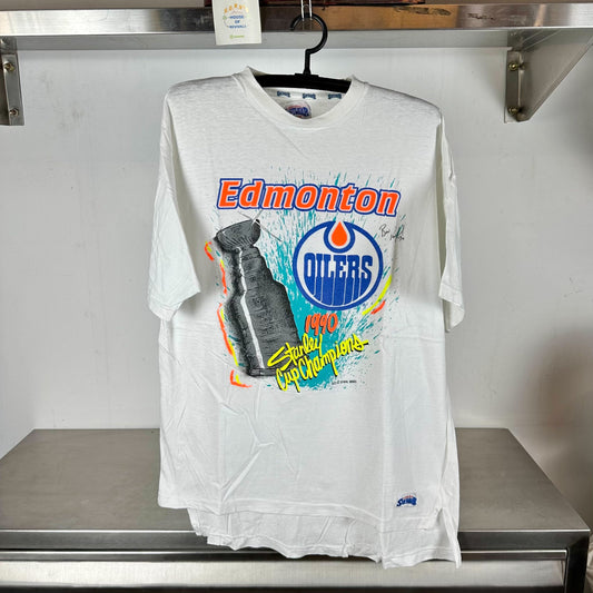 Vintage 1990 Edmonton Oilers Stanley Cup Champions NHL Large single stitch T-shirt