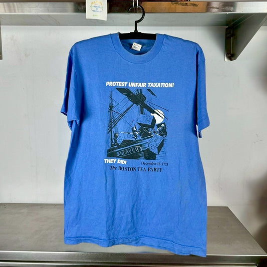 Vintage 90s The Boston Tea Party Protest Unfair Taxation Typography Single Stitch T-Shirt