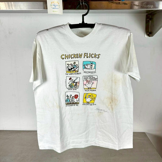Vintage 90s Chicken Flicks Movie Humor Artwork Large Single Stitch T-shirt