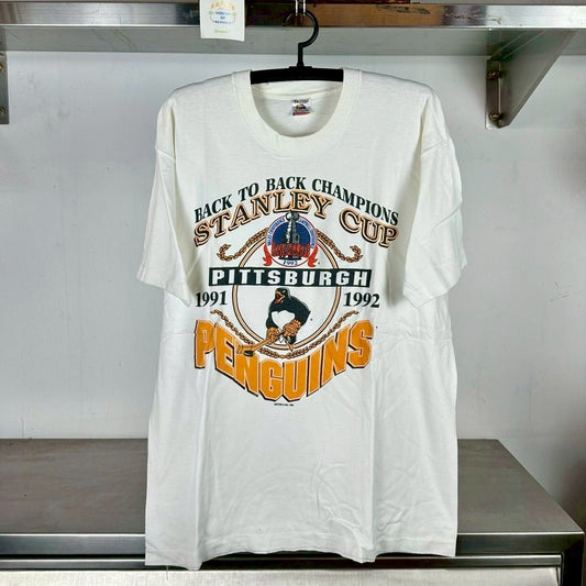 Vintage 1992 Pittsburgh Penguins Back to Back Champions NHL XL single stitch T-shirt