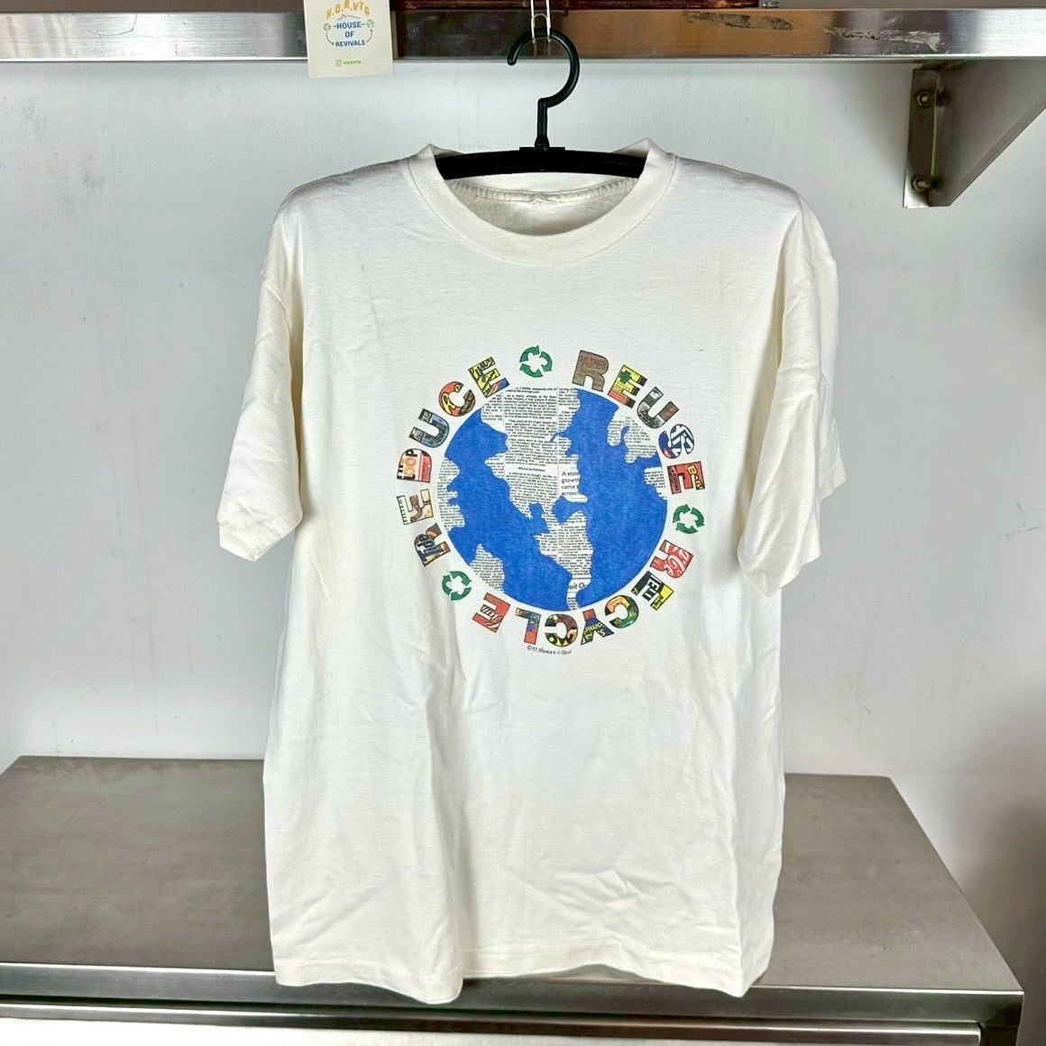 Vintage 1991 Reduce Reuse Recycle Environment Graphic XL Single Stitch T-Shirt