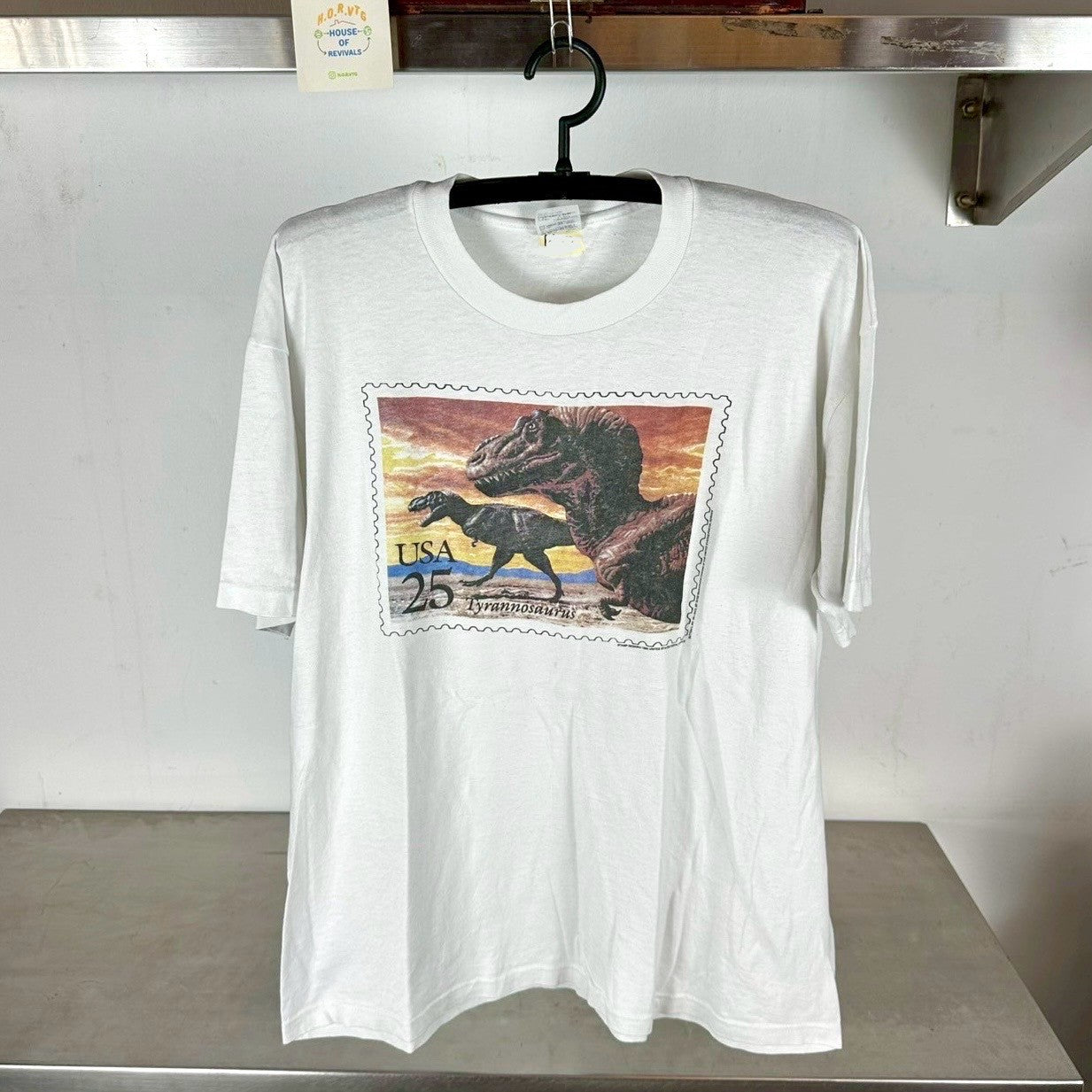 Vintage 90s Tyrannosaurus USPS Stamp Artwork XL Single Stitch T-Shirt