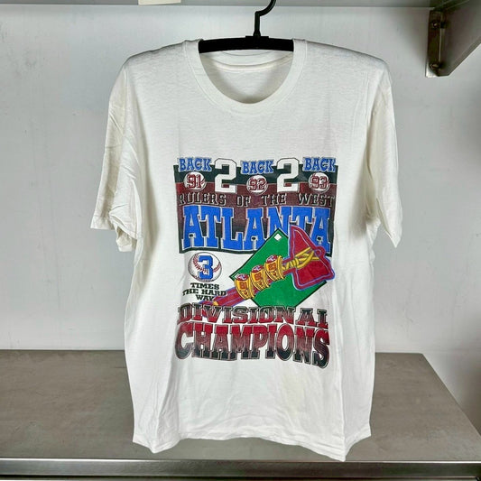Vintage 1993 Atlanta Braves 3 Peat Rulers of the West MLB Large T-Shirt