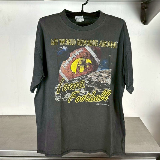 Vintage 90s Iowa Hawkeyes Football My World Revolves Around NCAA T-shirt