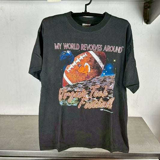 Vintage 90s Virginia Tech Hokies Football My World Revolves Around NCAA T-shirt