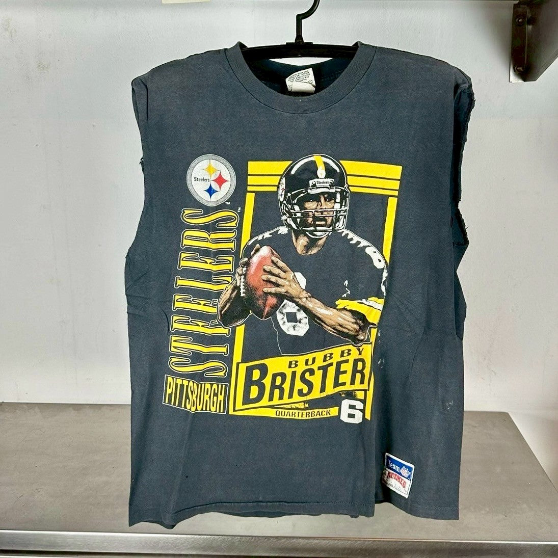 Vintage 90s Bubby Brister Pittsburgh Steelers NFL Cut Sleeves T-Shirt