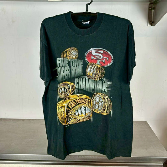 Vintage 1995 San Francisco 49ers 5 Time Champions Rings NFL T-shirt