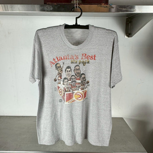 Vintage 80s Atlanta Hawks Best Six Pack Caricature NBA T-shirt