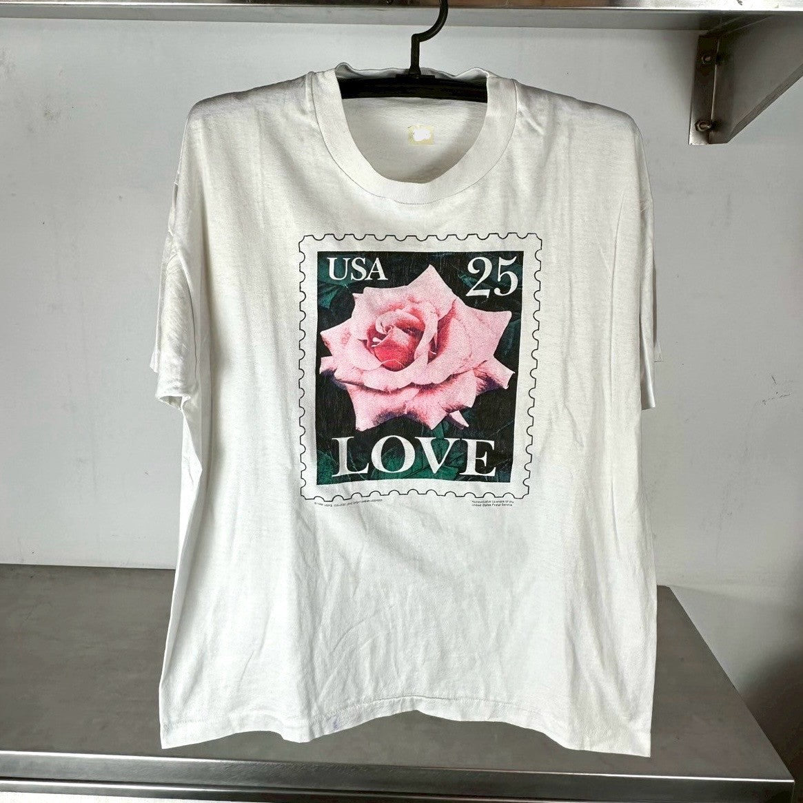 Vintage 1988 Love Flower USPS Stamp Graphic T-shirt