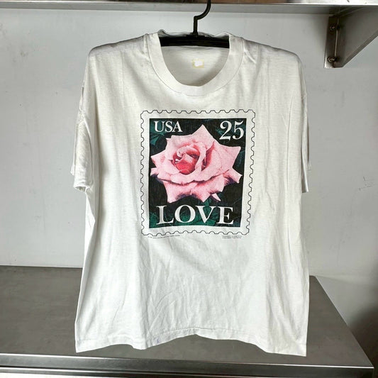 Vintage 1988 Love Flower USPS Stamp Graphic T-shirt