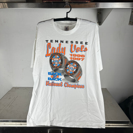 Vintage 1997 Tennessee Lady Vols NCAA Back To Back Rings Champions T-shirt