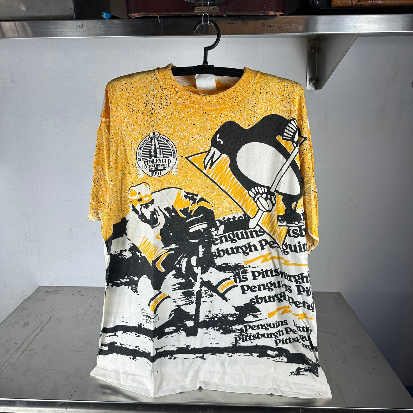 Vintage 1991 Pittsburgh Penguins NHL Champions AOP XL T-shirt