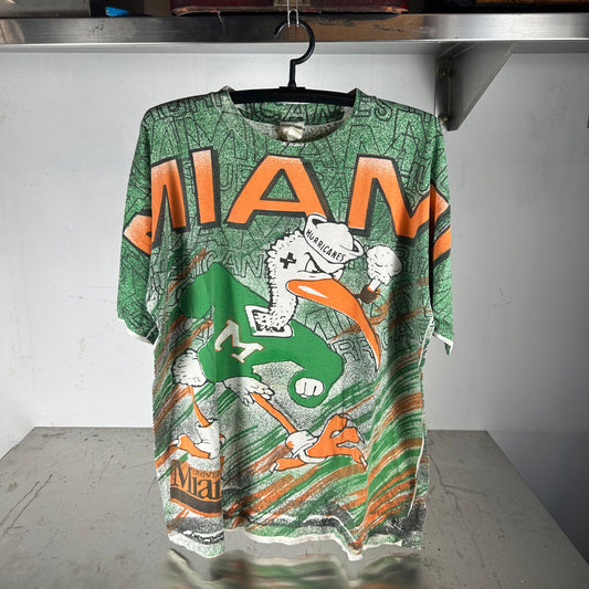 Vintage 90s Miami Hurricanes All Over Print NCAA AOP T-shirt