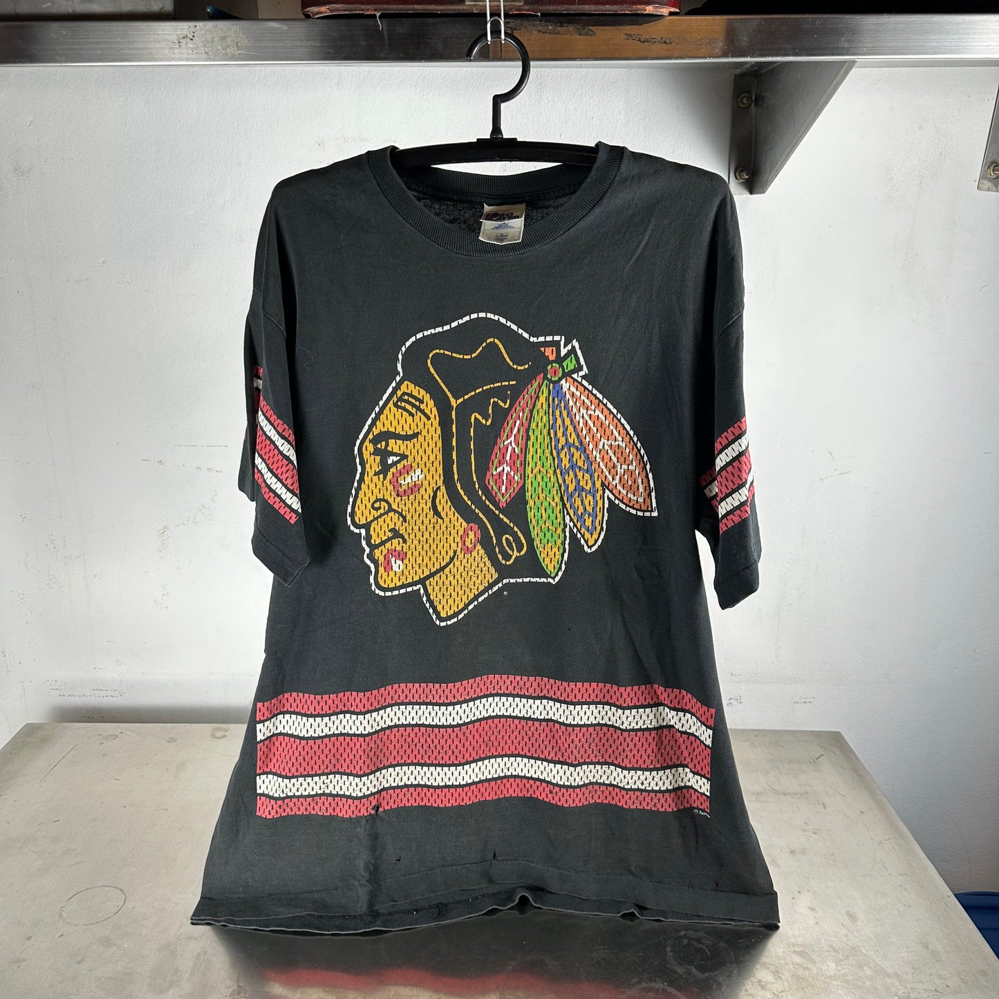Vintage 90s Chicago Blackhawks NHL All Over Print AOP T-shirt