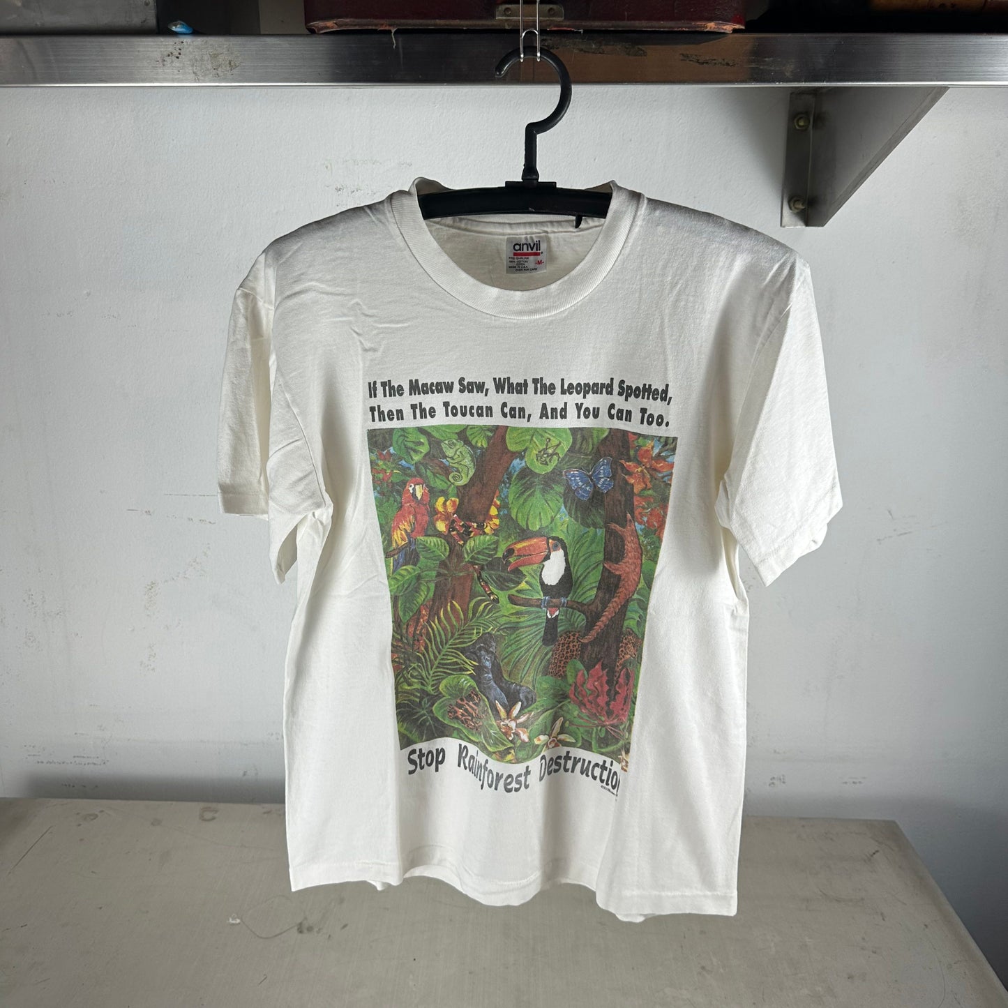 Vintage 1993 Stop Rainforest Destruction Nature Artwork T-Shirt