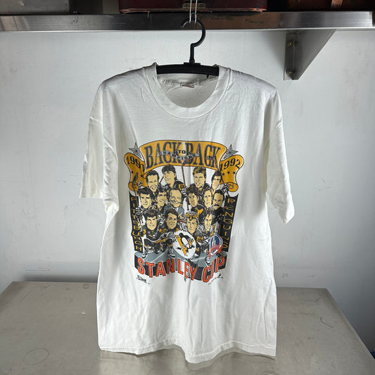 Vintage 1992 Pittsburgh Penguins NHL Stanley Cup Champions Caricature T-Shirt