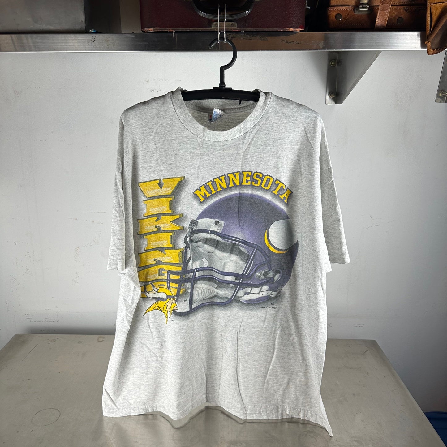 Vintage 1997 Minnesota Vikings NFL Helmet Graphic T-Shirt